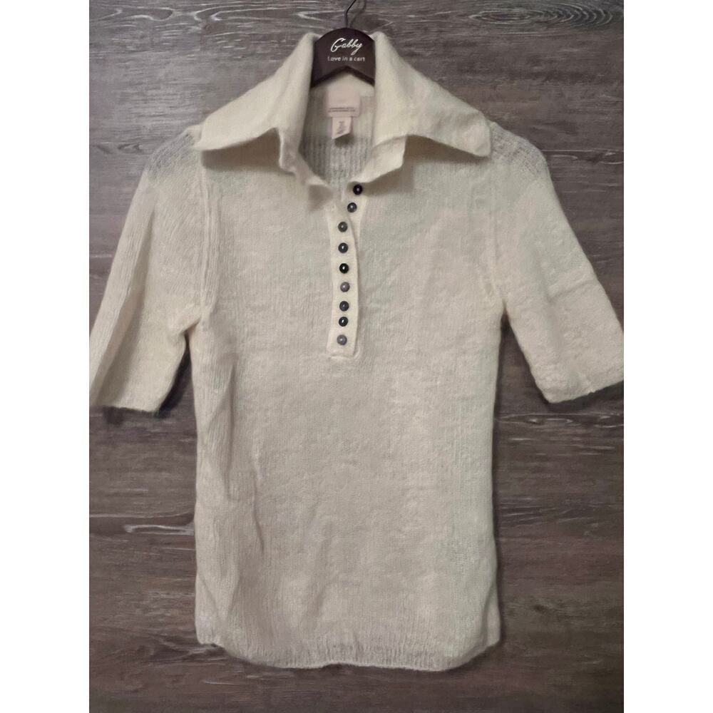 H&M Mohair wool blend collared top  size S beige cream henley preppy minimalist